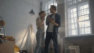 Homeowners checking their home's layout