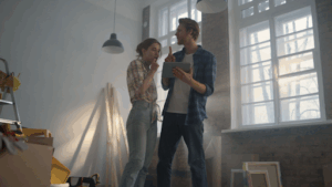 Homeowners checking their home's layout